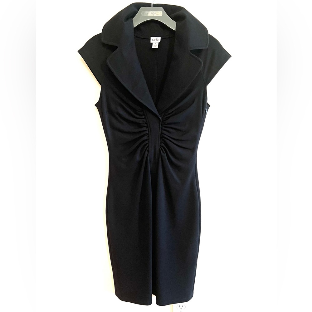 Cache Black Stretch Cocktail Dress – Cap Sleeves, Sleek Fit, Women’s Size 4